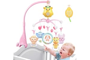 caterbee Giostrina per Culla, Giochi per Culla con Musica e luci, Telecomando, Lampada, proiettore per Pack And Play (Rosa)