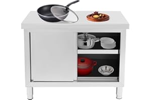 LUNICASHA Otdoor Kitchen Work Cabinet with Sliding Doors Stainless Steel Worktop 100 x 50 x 95 cm