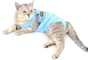 Ranphy Cat Recovery Suit for Abdominal Wounds or Skin Diseases Soft Cotton Surgical Recovery Shirt Breathable E-Collar Alternative After Surgery Home Indoor Anti Licking Clothes Blue L