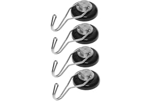 Mavoro Strong Magnetic Hooks for Hanging. Up to 65 lbs.Set of 4 Black Magnet Hooks Heavy Duty Magnets, Neodymium 52 Rare Earth Magnets. Rotating Swivel Style Magnet Hook for Refrigerator(Black 4 pack)
