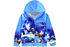 SUYALUOI The Hedgehog 2 Kids Game 3D Print Knuckles Zip Sweatshirt Bébé Garçon Veste Poche Pull Pull Bleu Sweat à Capuche 3-10 Ans