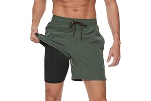 Arcweg Badehose für Herren mit Kompression Liner 2 in 1 Atmungsaktiv Badeshorts Männer Elastisch Trainingsshorts Verstellbar Tunnelzug mit Reißverschlusstaschen