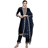 INDO ERA Women's Embroidered Silk Blend Kurta With Pant & Dupatta Set (KH9BL7264)