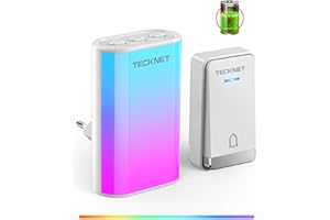 ‎TECKNET TECKNET Türklingel Batterielose, Steckdosen-Funkklingel mit EU-Steckdose und RGB Licht, IP65 Wasserdicht Funk Türklingel, Kabellose Türklingel, Klingel Haustür mit 60 Melodien 5 Lautstärkestufen, 400m