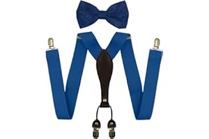 HANERDUN Elegante Conjunto Tirantes Pajarita Hombre En Forma de Y Elástica y Ajustable 4 Clips Metálicos Muy Resistentes Hombres de Hasta 2 m de Altura