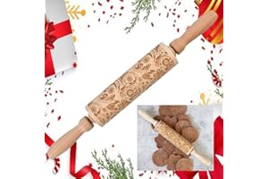 SLTAXAR Mattarello Legno Mattarello Natale Goffratura Mattarello di Natale con Fiocchi di Neve Mattarello per Biscotti 3d di Natale con Manici Girevoli per Decorazione Fai da Te Biscotti, 35 cm * 5 cm