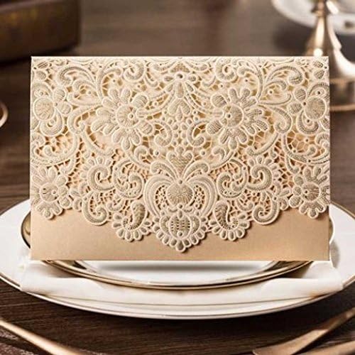 VStoy Wedding Invitations Cards Gold 20 Pieces Elegant Set for Marriage Engagement Gold Stamping Floral Pattern with Envelopes Seals Party Favors (Gold)