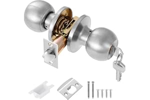 Coolty Bouton de Porte avec Serrure et Clé Poignée De Porte d'entrée pour Chambre à Coucher/Salle de Bain/bureau/Lieu de Travail (Argent)