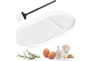 Luvan 4-in-1 Ceramic Garlic Grater Plate Spoon Rest Egg Cracker Herb Stripper Tool for Kitchen with Brush & Silicone Pad Spoon Holder for Stove Top Grinding Ginger Onion Spices Cheese Dishwasher Safe