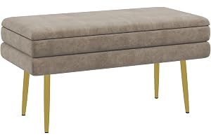 HOMCOM Förvaringsbänk, sängtå, förvaringslåda med sammetsutseende och stålben, 79,5 x 37,5 x 43 cm, beige och