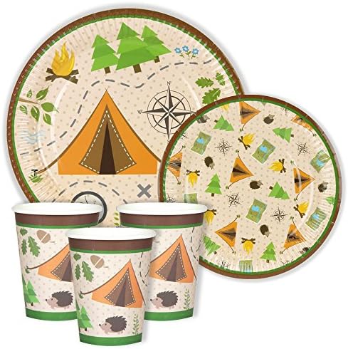 GREAT OUTDOORS party DINNER & DESSERT Paper PLATES and CUPS for 24 GUESTS