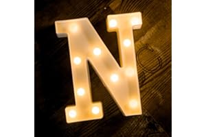 Foaky LED Letter Lights Sign 26 Alphabet Light Up Letters Sign for Night Light Wedding Birthday Party Battery Powered Christmas Lamp Home Bar Decoration (N)