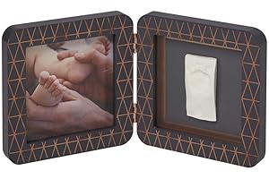 Baby Art My Baby Touch Set de Marco de foto y Huella de bebé en Arcilla, Recuerdo de las huellas de mano y pie, Gris y Cobre