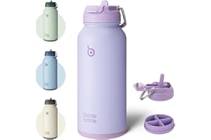 BOTTLE BOTTLE Edelstahl Trinkflasche 1L mit Strohhalm – Auslaufsichere Isolierflasche für Sport & Fitnessstudio, mit Pillenfach, BPA-frei, doppelwandig (Hellviolett)