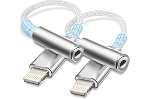 Esiposs Lightning to 3.5mm Headphone Jack Adapter [MFi Certified] AUX Dongle iPhone Headphone Adapter Earphone Audio TRRS Compatible with i phone 14/13/12/11/X/8/7/Pad/i-OS, Silver White - 2 Pcs