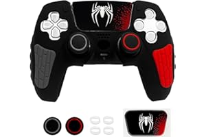 HLRAO Anti-Slip Black Spider PS5 Controller Skin, Soft Thicken Studded Protective Silicone Cover Skin Griffe Kompatibel mit PS5 / Slim/Pro Controller mit 2 Daumengriff Caps, Joystick-Schützen
