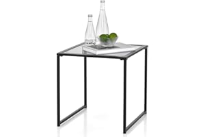 COSTWAY Stolik pomocniczy, mały stół ogrodowy, stół balkonowy z blatem z hartowanego szkła, stolik kawowy do salonu, ogrodu, na balkon, taras, 43 x 43 x 45 cm, ZB33386DE