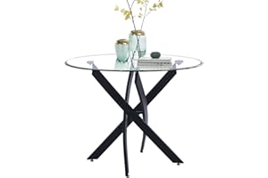 GOLDFAN Tavolo da pranzo in vetro Tavolo da soggiorno Piccolo tavolo rotondo in vetro Tavolo da cucina Tavolo moderno con gambe nere per soggiorno ufficio cucina