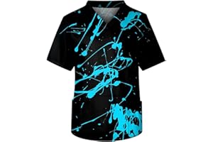 NHNKR Kasack Herren Pflege Tarnung Arbeitskleidung Mit Taschen Kurzarm Grosse GröSsen T-Shirt V-Ausschnitt Marmorierung Kleidung Uniformen