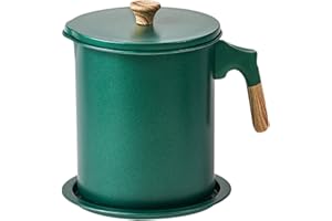 WALOPOLA 1,4 L Colador de Acero Inoxidable para Grasa de Tocino, Recipiente Grasa Tocino Acero Inoxidable con Colador Malla Lata Aceite Cocina para Aceite Cocina Usado, Grasa y Aceite para Freír