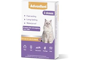 Advanllent Flea and Tick Prevention for Cats, Flea and Tick Treatment for Cat Kitten, Natural Essential Oil Spot On, Flea & Tick Control, Over 1.5 Pounds, 3 Doses