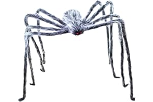 ERWAWEE 2 Meter Haarige Spinnen Dekoration Halloween, 200cm Groß Gruselige Spinnen Gefälschte Grau Haarige, Riese 2M Realistische Riesig Spinne mit Roten Augen Deko für Außen Innen Party, Garten, Spukhäuser