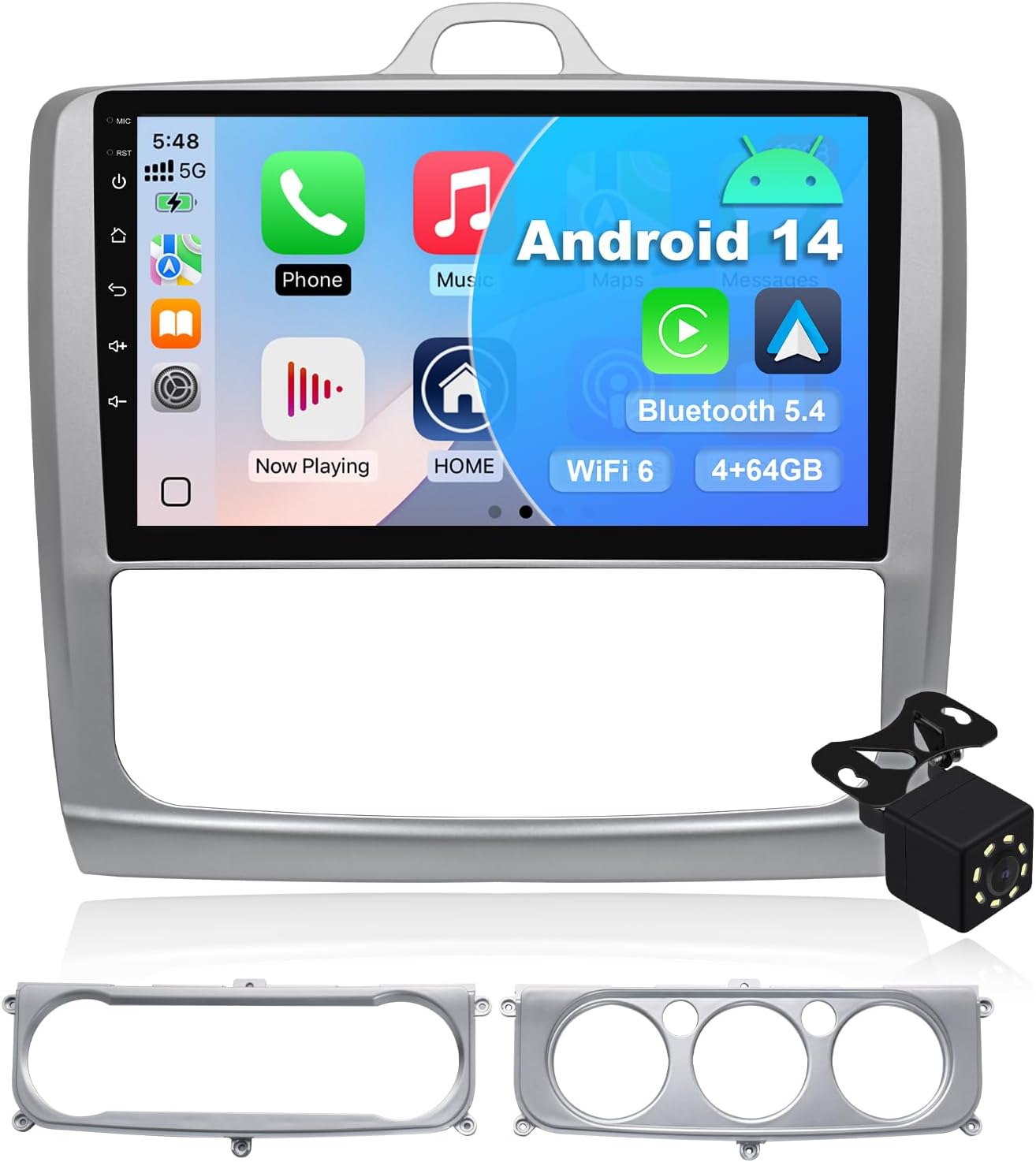 4G 64G Android 14 Car Multimedia Stereo Android Radio para Ford Focus Mk2 Mk3 Exi MT 2 3 2004-2011 Wireless Carplay Android Auto GPS Navigation WiFi Bluetooth SWC + Backup Camera
