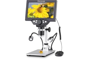 Koolertron LCD digitalt mikroskop för vuxna/barn, 7 tum, 1080P | USB-mikroskop med ljus och fjärrkontroll, 12 megapixlar, 1 200 x fackförstoring, 3 000 mAh batteri, med 32 G TF
