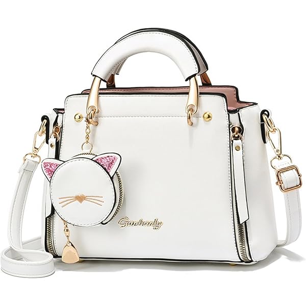 NICOLE & DORIS Ronde schoudertas dames tassen kleine handtas PU lederen schouder schattige crossbody tassen messenger clutch clutch met kat hanger, Zwart, L, Elegant