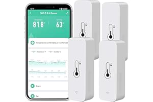 RISOON Sensor de termómetro higrómetro WiFi: Monitor inteligente de temperatura y humedad, con monitor remoto y alerta de notificación de aplicación TUYA, funciona con Alexa (paquete de 4)