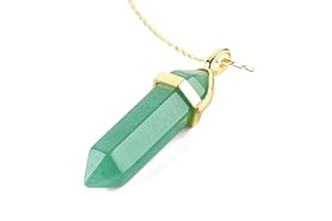 LAVISA Obelisk Edelsteinkette Gold, Anhänger, echte Kristall kette, Halskette, Rosenquarz, Amethyst, Naturstein - 55 + 5 cm