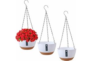 Exquilnova 3Pcs Hanging Plant Pot,Hanging Basket with Drainage Holes and Saucers,Hanging Plant Holder for Outdoor Indoor,Hanging Basket Indoor for Plants Flowers (White)