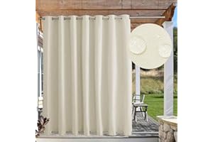 FICARICO Outdoor Vorhänge Sonnenschutz, Outdoor Vorhang Wetterfest mit Ösen Oben und Unten, Outdoor Gardinen Wasserdicht Windschutz Blickdicht für Pavillon, 1 Stück, Beige, B135xH160cm