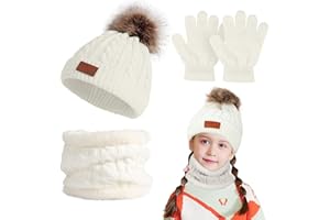 Makone 3 Pack de Punto de Felpa Sombrero de Invierno Casquillo Caliente del Sombrero de Lana de Punto Beanie con Large Cap Pom Pom
