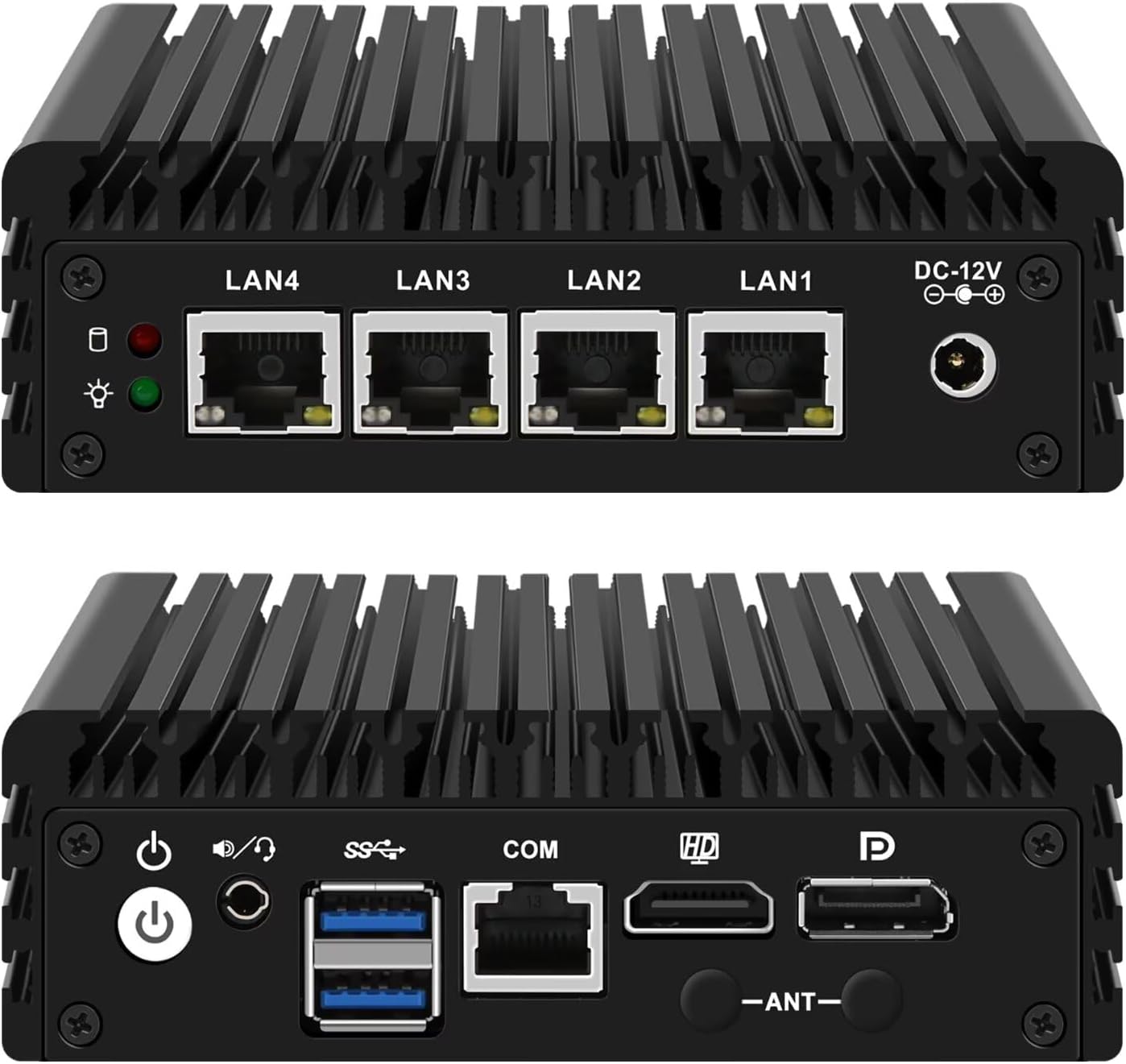 Glovary Firewall Mini PC J3710 Quad Core, 4 x i225V 2.5GbE LAN Fanless OPNsense Appliance, 8GB RAM 128GB SSD, F3 Micro Router Computer Hardware, AES-NI, HD+DP Dual Display, Console, 2USB3.0, SPK/MIC