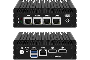 Glovary Firewall Mini PC J3710 Quad Core, 4 x i225V 2.5GbE LAN Fanless OPNsense Appliance, 8GB RAM 128GB SSD, F3 Micro Router Computer Hardware, AES-NI, HD+DP Dual Display, Console, 2USB3.0, SPK/MIC