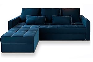 Masseno Ecksofa KOS PIK mit Schlaffunktion L-Form, Sofa mit Bettkasten, Wohnzimmersofa, Couch, Soffa, Bettsofa, Couchgarnitur- Blau, Kronos 09