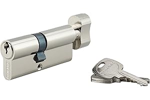 Cylindre de Serrure à Bouton Profilé STD 40x30mm - Système de Sécurité 1 Entrée Laiton Finition Nickel - Usage Porte d'Entrée - Fabriqué en France - Livré avec 3 Clés Crantées - THIRARD