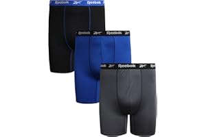 Reebok Mens 3 Pack Athletic Compression Performance Boxer Briefs (Big & Tall), Black/Black/Black, Size