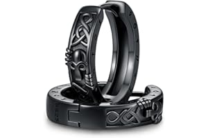 CHENGHONG Black Hoop Earrings 925 Sterling Silver Viking Ankh/Cross/Celtic Knot/Skull/Roman Numerals/Earrings Jewellery for Men Women