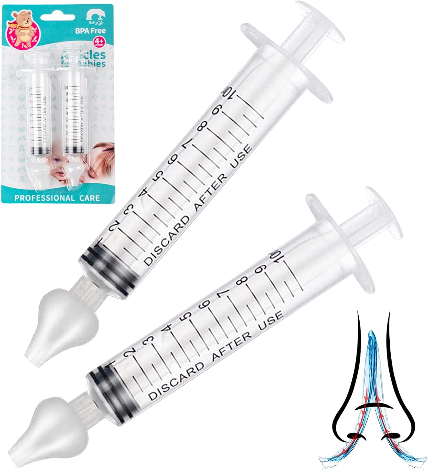 Mouché-Bébé Irrigateur Nasal, CaiTang 2Pcs Irrigateur Nasal, Manuel à Seringues, Mouche Bebe Seringue, Seringue Nasale Bebe, 10ml Mouche-Bébé Professionnelle en Silicone Nettoyable et Réutilisable