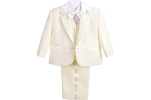 Lito Angels Baby Boy Formal Suit, 5 Pieces Set Wedding Christening Baptism Outfit (Blazer, Shirt, Waistcoat, Trousers, Bow Tie) Ivory/White/Black/Royal Blue