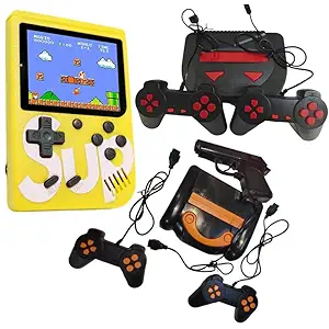 Infinizy ( special Deal For Special You Combo Pack of 3 Items with 12 years warranty) - Game Console Player 3 Inch Screen Super 8 bit Tv Video Game Console with 2 Game Controllers 1 Laser Gun Unlimited Fun for Kids