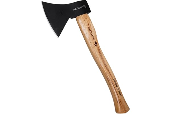 HÖGERT TECHNIK Hache Polyvalente 800 g avec Manche en Bois de Noyer américain, pour fendre et Couper, Lame trempée 47-55 HRC, Fixation par Coin, DIN 5131