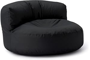 Lumaland Sofá Puff Redondo Grande 320l con Respaldo & Relleno Incluido - Sillón Relax Impermeable para Exterior - Mueble Ideal para Salón, Jardin y Terraza - 90 x 50 cm/Negro
