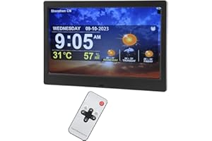 ZUNATE Stacja Pogodowa WiFi, 10-calowy Zegar Cyfrowy z Budzikami 5, Pilot Zdalnego Sterowania, Obsługa Przesyłania zdjęć, Muzyki i Filmów, dla Seniorów (czarny) (Wtyczka UE)