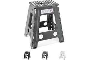 ‎HOUSE DAY HOUSE DAY 43cm Tritthocker Klappbar - Grau Faltbarer Hocker Tritthocker Tragbarer Klapphocker Faltbar Tritt Klappbar Falthocker Badhocker Klappstuhl Fußhocker bis 136kg für Erwachsenen