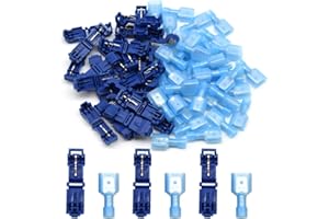 Hocansen 60 Pieces T Tap Wire Connectors,Self-Stripping Quick Splice Wire Taps with Nylon Male Spade Connector Terminals(Blue/NTJ)