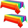 2Pack 137*274cm Pride Party Table Cloth-Rainbow Tablecovers for Kids Party Decorations-Birthday Rainbow Party Disposable Plastic Table Cover for LGBT Party,Kids Birthday,Summer,Cocktail Party Decor
