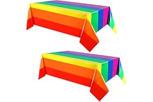 ATBEAMEN 2Pack 137*274cm Pride Party Table Cloth-Rainbow Tablecovers for Kids Party Decorations-Birthday Rainbow Party Disposable Plastic Table Cover for LGBT Party,Kids Birthday,Summer,Cocktail Party Decor